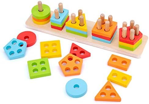 WOOD CITY Wooden Sorting & Stacking Toy, Shape Sorter Toys for Toddlers, Montessori Color Recogni... | Amazon (US)