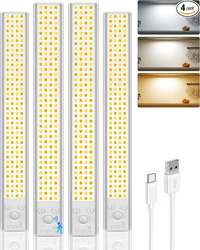 4 Pack Rechargeable Under Cabinet Lights, 12inch Closet Lights Wireless | Amazon (US)