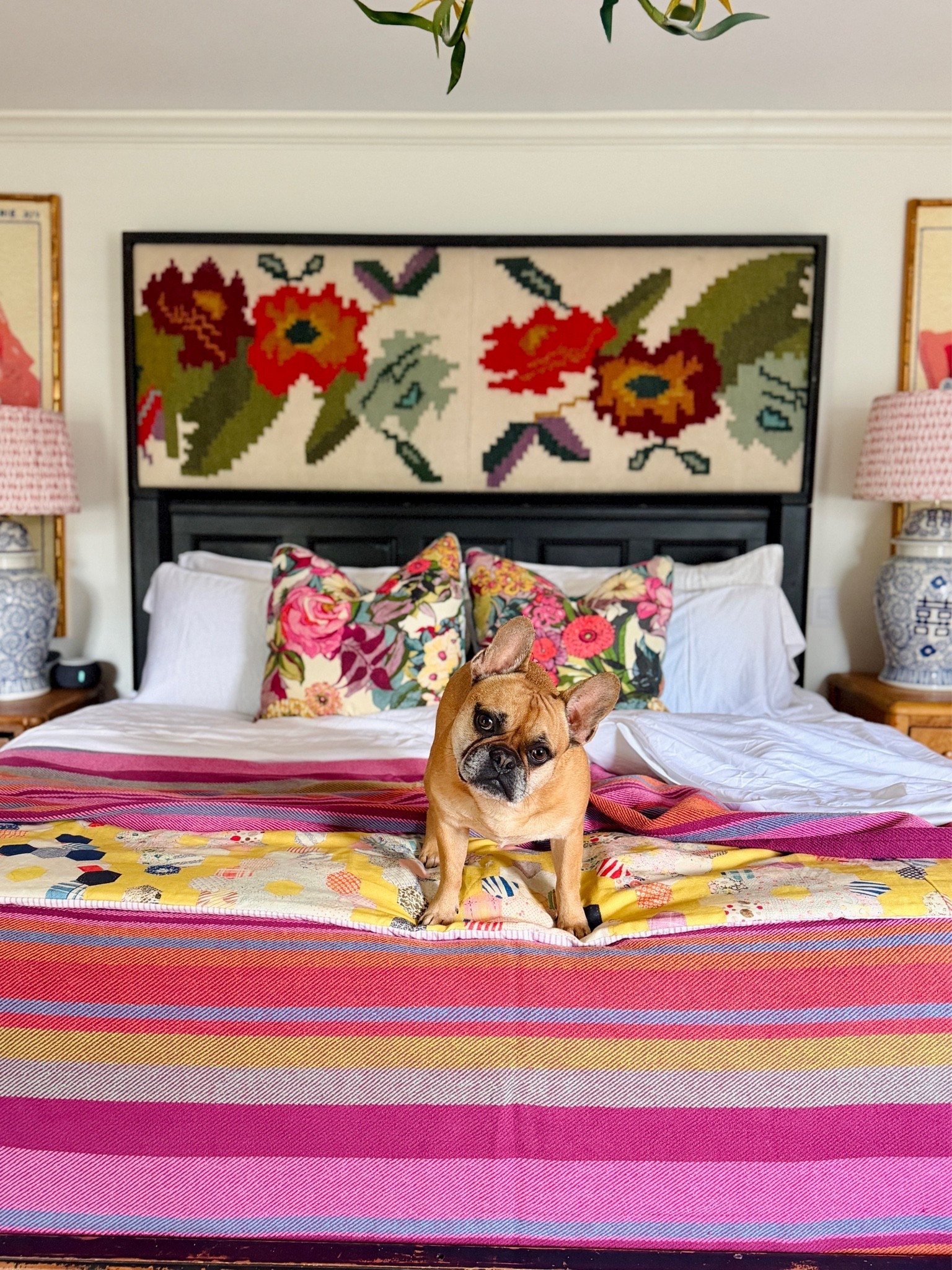 A little color, a lot of comfort, and one very cute bed hog. 🐾💗 I love mixing pretty bedding with layers of pattern to make a bedroom feel collected, cozy, and completely personal.

I linked the sheets, bedding, pillows + more from this room on LTK!

This post contains affiliate links

#LTKdayinmylife #LTKHome