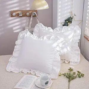TEALP 100% Cotton Ruffle Pillow Shams, 18x18 inches White Euro Pillow Sham Covers Square Cushion ... | Amazon (US)