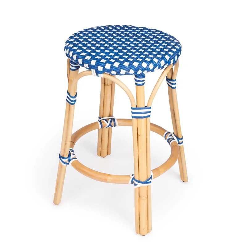 Butler Specialty Tobias Rattan Counter Stool in Blue & White - Walmart.com | Walmart (US)