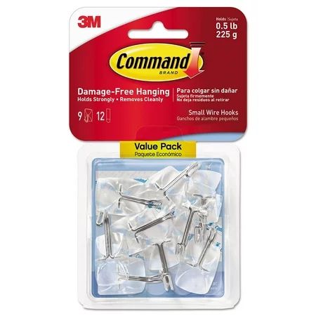Command Hooks, Small, .5lb Capacity, Clear Plastic/ Metal Wire, 9 Hooks & 12 Adhesive Strips | Walmart (US)