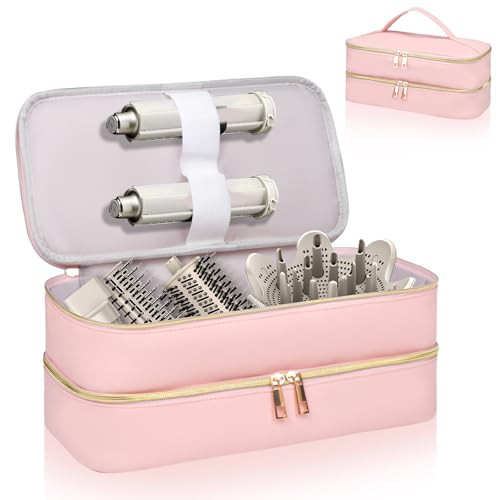 Sambois Travel Carrying Case for Shark Flex Style, Double Layer Storage Case for Shark SpeedStyle Hair Dryer Attachments, Waterproof PU Leather Organizer Bag for Shark Flexstyle Airwrap Styler (Pink) | Amazon (US)