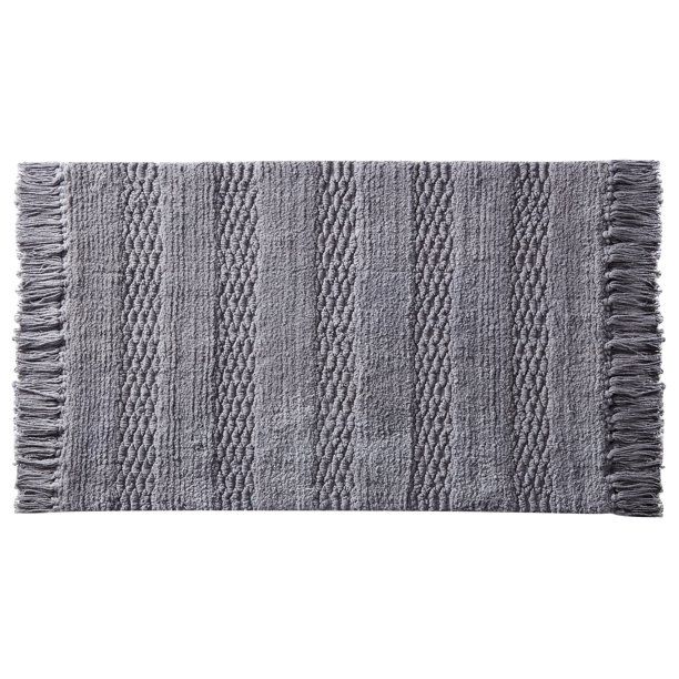 My Texas House Lancaster Stripe Fringe Cotton Bath Rug , Grey, 20" x 32" - Walmart.com | Walmart (US)