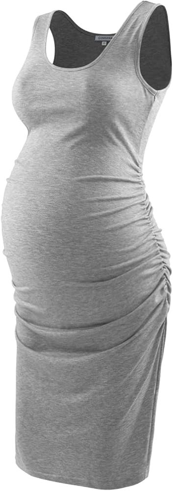 GINKANA Maternity Tank Dress Bodycon Sleeveless Casual Short Ruched Midi Fitted Dress for Pregnan... | Amazon (US)