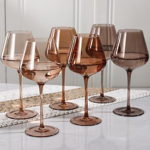 Physkoa Wine Glasses, Set of 6-16oz, Stemmed, Multicolor, Glass, 15.0 fl oz, Recyclable, Reusable, Modern Style | Amazon (US)