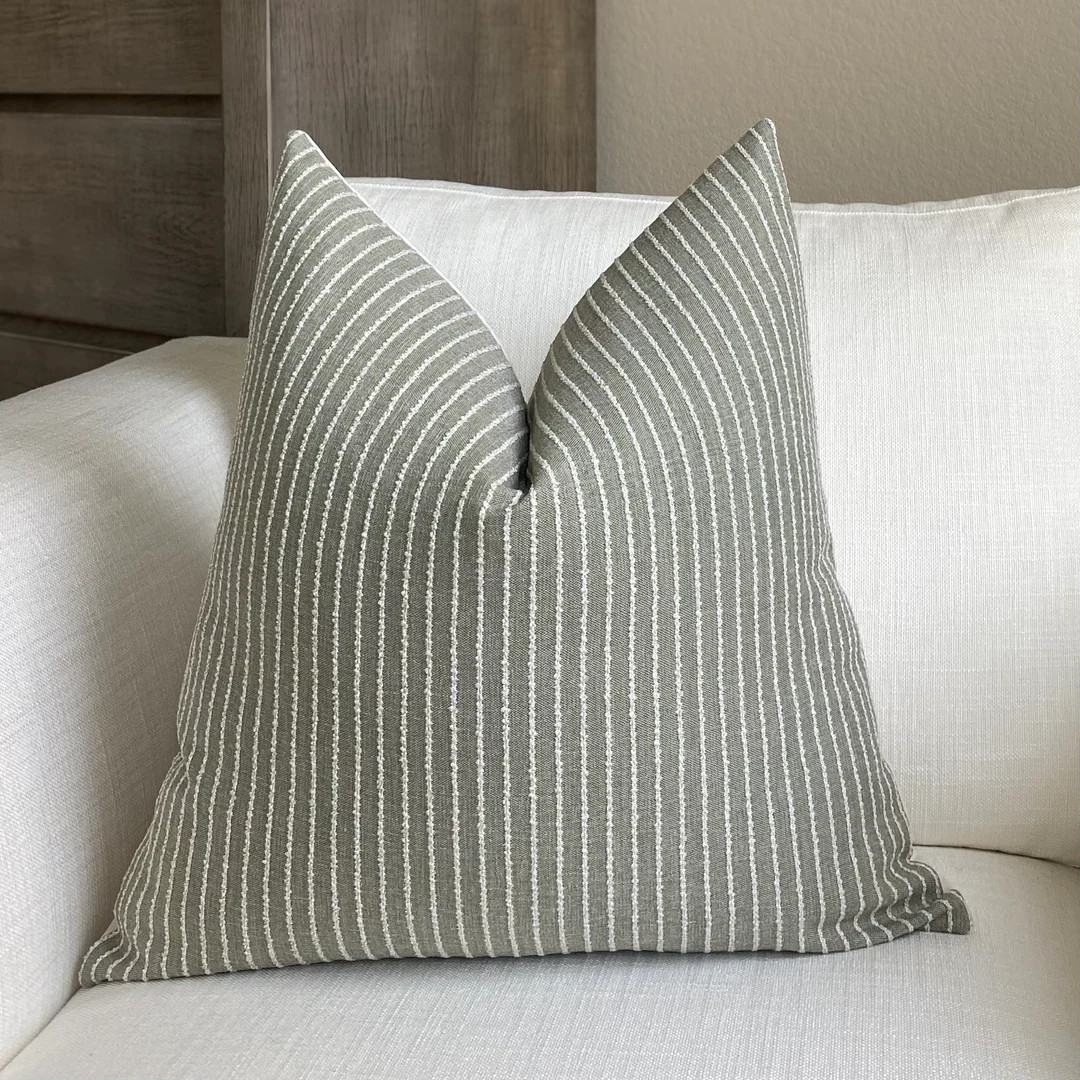 Sage Green and White Stripe Throw Pillow Cover, Cover Only, Double Sided - Etsy | Etsy (US)