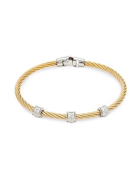 Alor Two-Tone Stainless Steel, 18K White Gold &amp; Diamond Bracelet on SALE | Saks OFF 5TH | Saks Fifth Avenue OFF 5TH