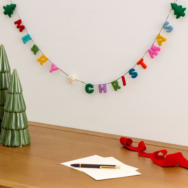 Mini Multicolor Wool Merry Christmas Garland | World Market