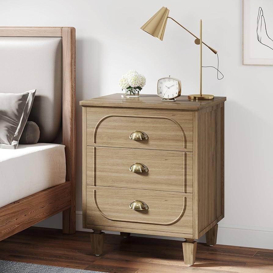 Tribesigns 3-Drawer Nightstand, Wood Bed Side Table, Mid-Century Nightstand with 3 Drawers and So... | Amazon (US)