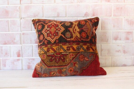 Vintage Rug Pillow  Red Rug Cushion   Ethnic  Rug Pillow | Etsy | Etsy (US)