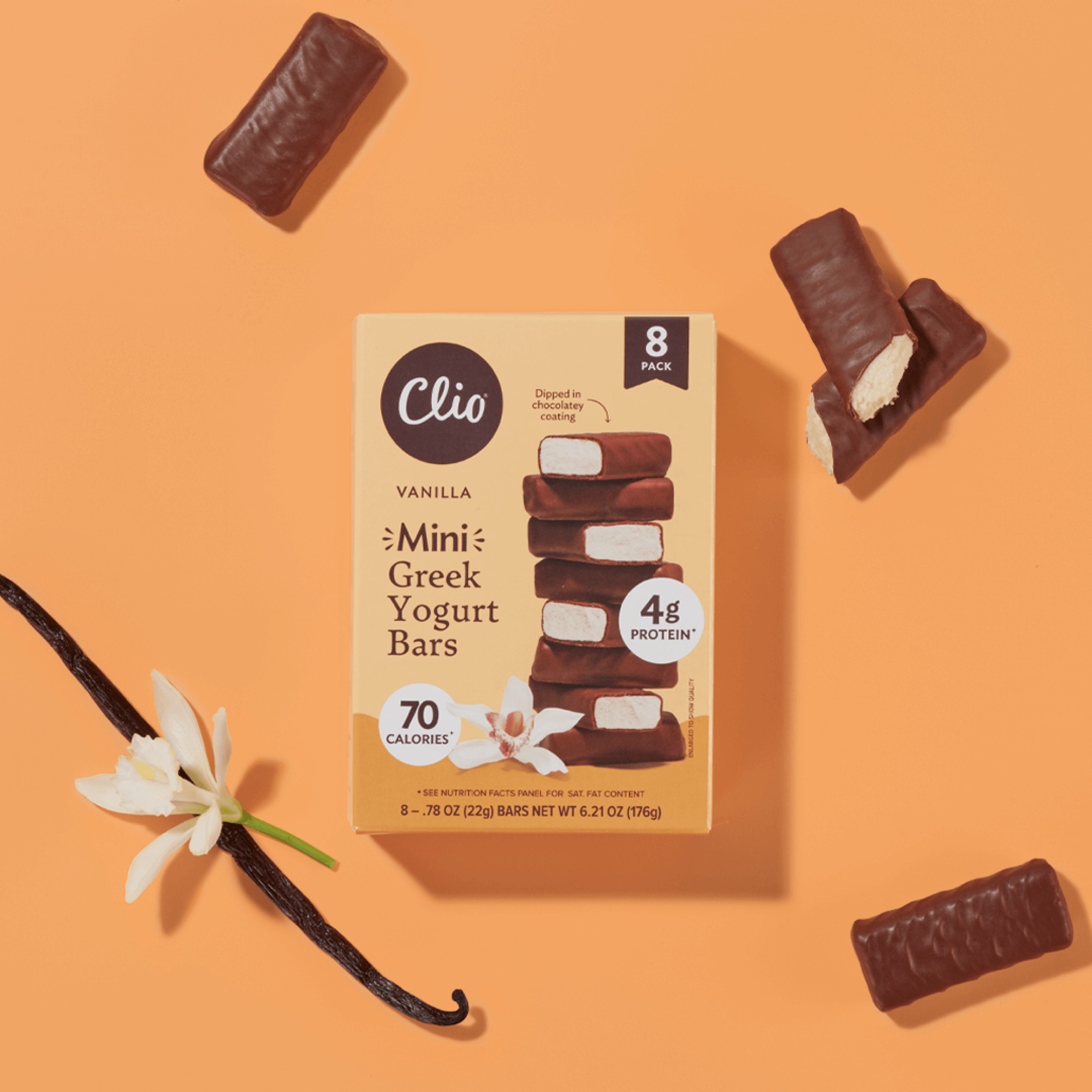 Clio Mini Vanilla Greek Yogurt Bar in Chocolatey Coating, 0.78 oz, 8 Ct | Walmart (US)