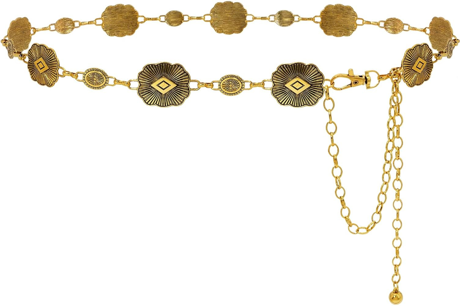 Women Concho Chain Belt Western Cowgirl Waist Chain Adjustable Metal Link | Amazon (US)