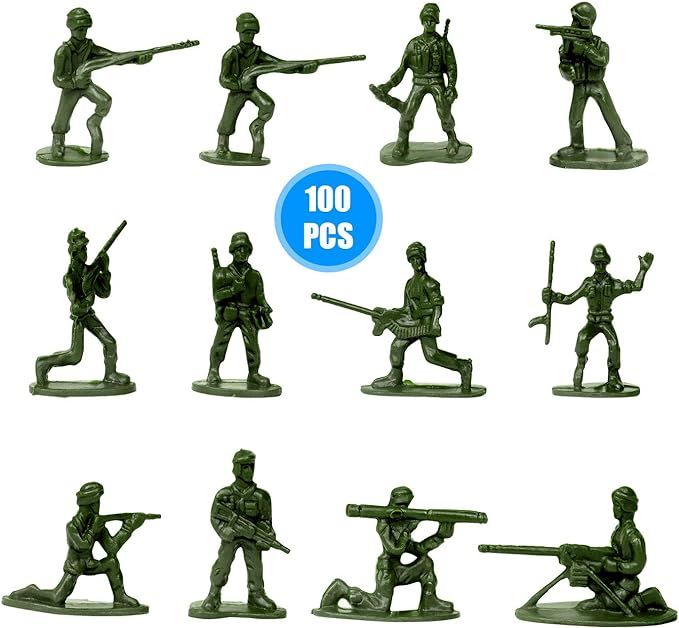 HAPTIME 100 Pcs Various Pose Toy Soldiers Figures, Army Men Green Soldiers, Toy Soldiers Action F... | Amazon (US)