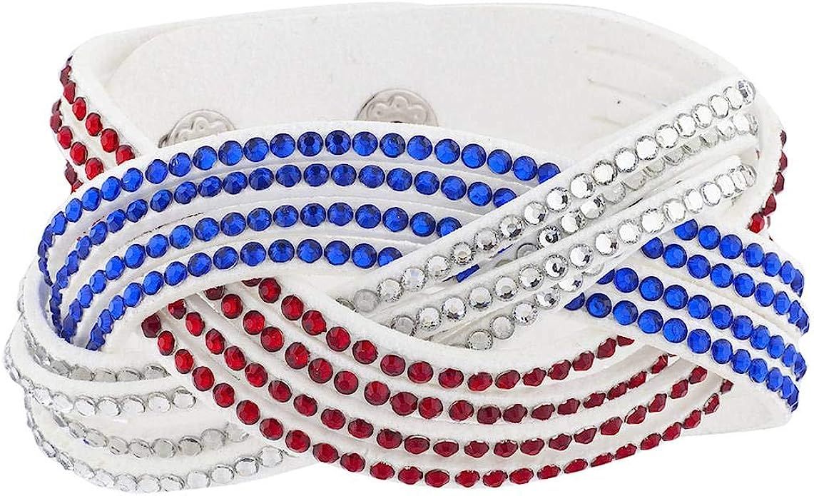 LUX ACCESSORIES Patriotic White Suede Red Crystal Blue Stone Wrap Bracelet | Amazon (US)