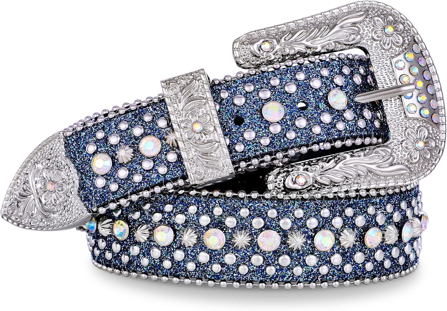 FIORETTO Men Women Rhinestone Belt Bling Western Studded Leather Belt Shining Diamond Waist Belt ... | Amazon (US)