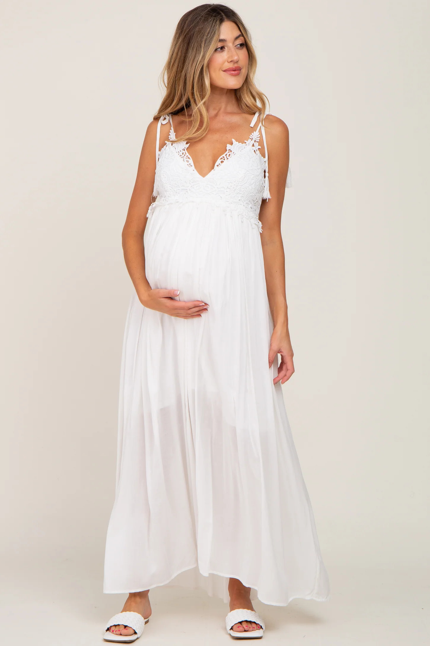 Ivory Crochet Lace Maternity Maxi Dress | PinkBlush Maternity