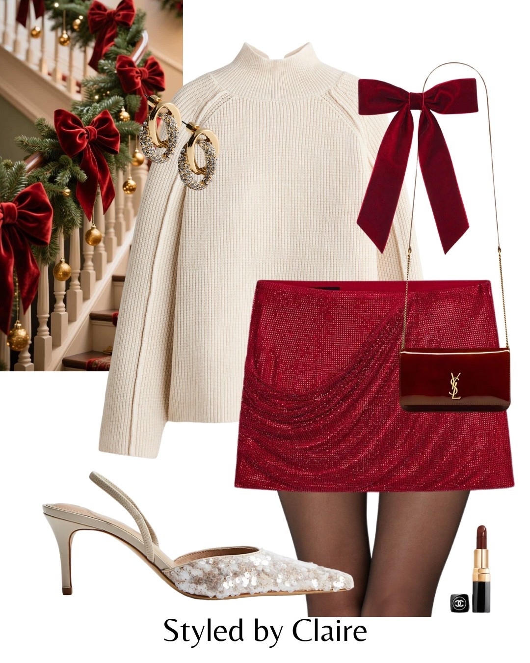 MRS CLAUS FOR CHRISTMAS DAY🧑🏼‍🎄
Tags: Zara red draped mini slingback heels cream white H&M turtleneck roll velvet bow burgundy patent shoulder bag ysl earrings gold silver fashion partywear Inspo outfit ideas festive night out sparkle sparkly embellished

#LTKfestive #LTKstyletip #LTKpartywear
