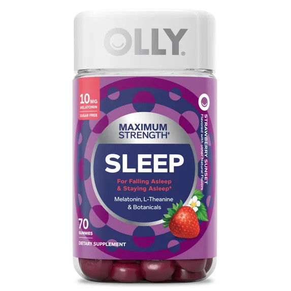 OLLY Maximum Strength Sleep Gummy, 10mg Melatonin, L-Theanine, Sugar-Free, Strawberry, 70 Ct | Walmart (US)