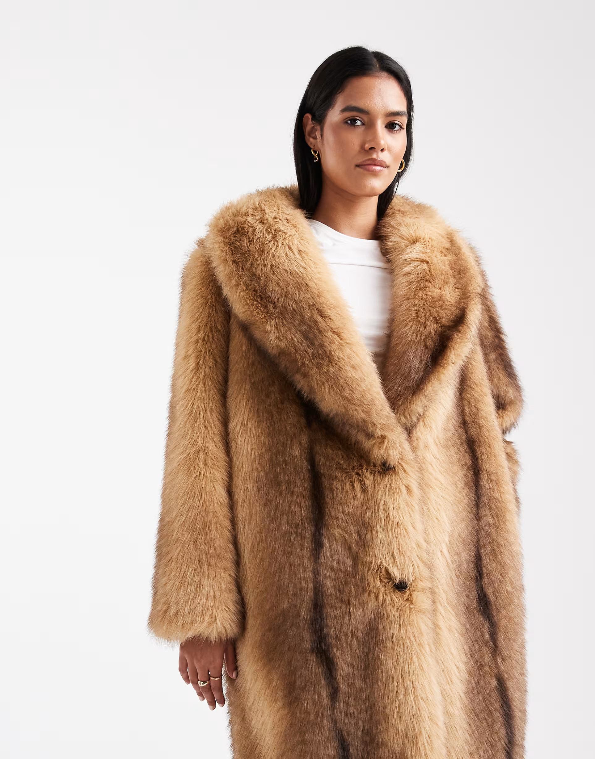 ASOS DESIGN midi faux fur coat in orange stripe | ASOS (Global)
