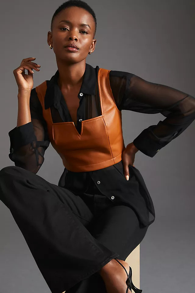 Maeve Faux Leather Notch Tank | Anthropologie (US)