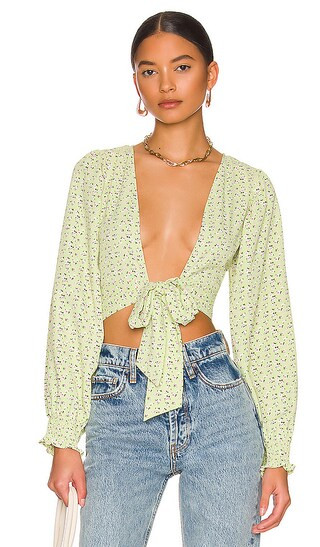 Marlene Tie Front Top in Green Floral | Revolve Clothing (Global)
