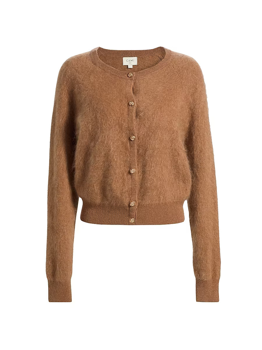 Women's Dorian Cashmere Crewneck Cardigan - Caramel - Size Large | Saks Fifth Avenue