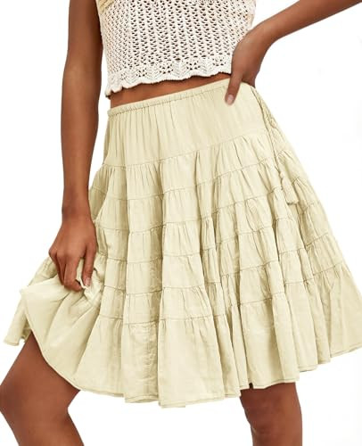 Cicy Bell Womens Summer Pleated Skirts Boho Layered Tiered Low Rise Knee Length Skirt Flowy Beach... | Amazon (US)