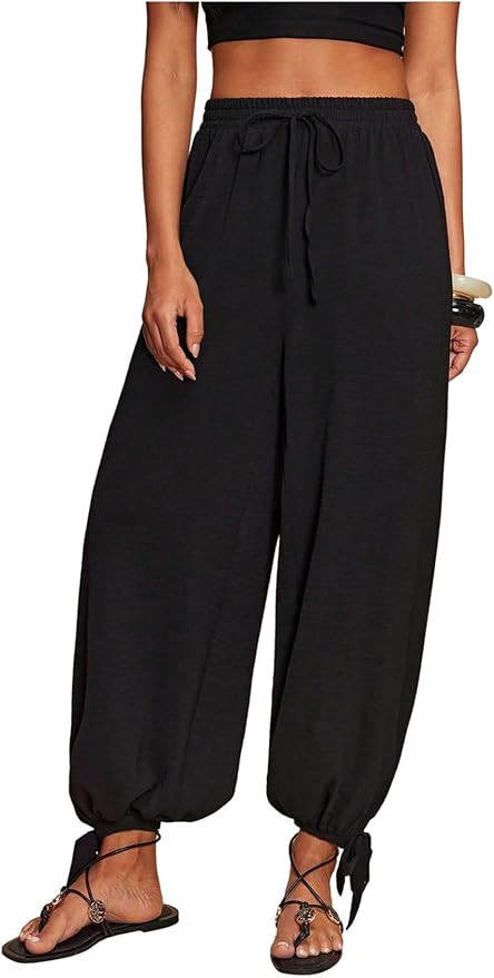 MakeMeChic Women's Baggy Balloon Barrel Pants Summer Beach Vacation Harem Pants | Amazon (US)
