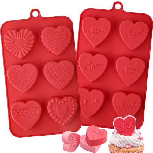 Webake Heart Shaped Chocolate Mold 6-Cavity, 2 Pack Silicone Conversation Heart Molds for Love Themed Treats, Cupcake, Chocolate, Candy, Ice Cube, Flexible and Non-Stick | Amazon (US)