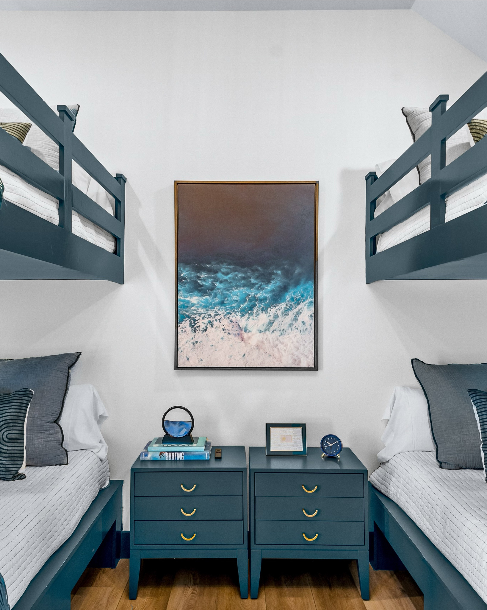 Designed with both function and style in mind, this custom bunk room is all about elevated coastal living with a playful twist. Painted in Sherwin Williams 0048 ‘Bunglehouse Blue,’ the built-in bunks and nightstands bring a rich, moody contrast that still feels perfectly nautical and serene.🌴🩵

#cfdesigns #sherwinwilliams #bedroom #bedroomdecor #bedroomdesign #bedroominspo #bedroomgoals #bunkbeds  #portaransas #Texas #corpusChristi #cctxlocal