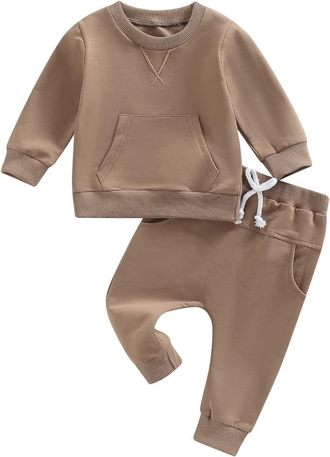 Ledy Champswiin 0-3 Years Neutral Outfits Toddler Baby Boy Girl Clothes Solid Color Sweatsuits Fa... | Amazon (US)