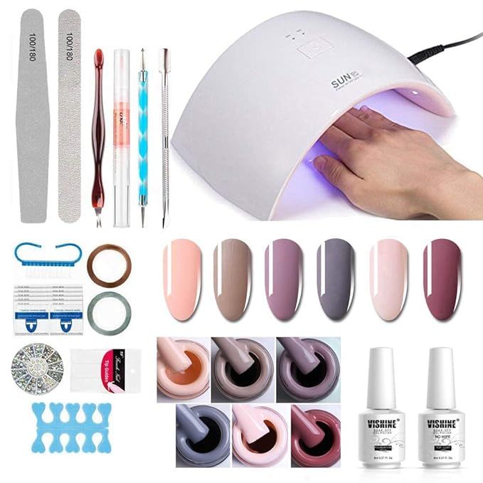 Gel Nail Polish Starter Kit - 6 Colors Gel Polish Set Base Top Coat, 36W LED Nail Dryer Lamp with... | Amazon (US)