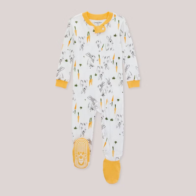 Burt's Bees Baby® Baby Boys' Roaming Rabbit Organic Cotton Footed Pajama - White | Target
