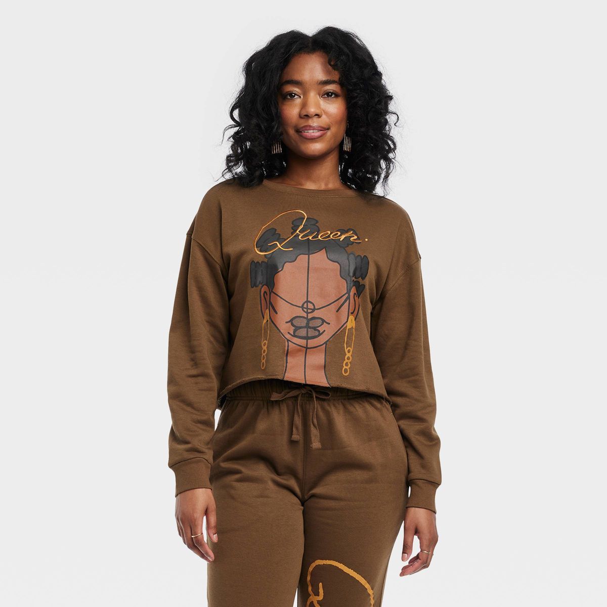 Black History Month Adult Legendary Rootz Queen Cropped Sweatshirt - Brown | Target
