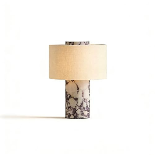 Ytyhmz Marble Luxury Stone Rechargeable Touch Table Lamp, Cylindrical Shape, Linen Cloth Fiber Lampshade, High-End and Light Luxury, Bedroom Bedside Table Night Light（Black, White） | Amazon (US)