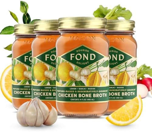 FOND Regenerative Pasture-Raised Chicken Bone Broth Infused with Organic Lemon & Garlic – Slow-... | Amazon (US)