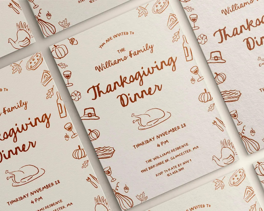 Thanksgiving Dinner Invitation Editable Template Whimsical Thanksgiving Party Invite Hand Drawn V... | Etsy (US)