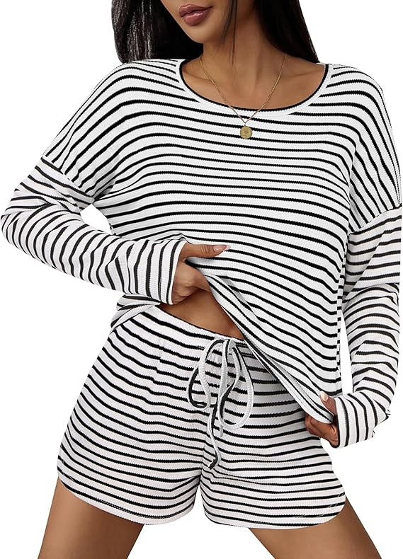 Ekouaer 3 Piece Waffle Knit Lounge Set for Women, Long Sleeve and Cami Top with Shorts Pajama Set... | Amazon (US)