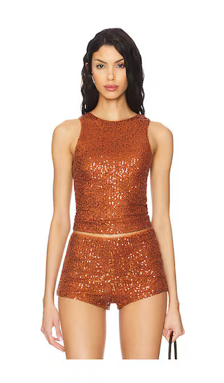 Maja Top in Rust Top Burnt Orange Top Orange Sequin Top Outfit Sequin Set Sequin Shorts Outfit | Revolve Clothing (Global)