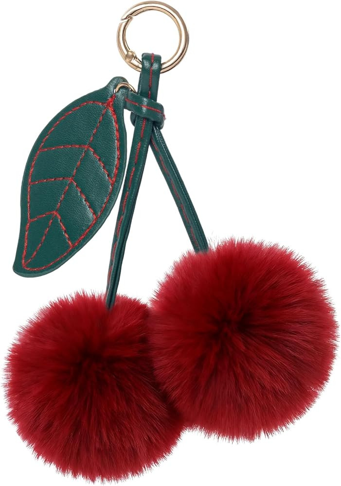 Cherry Pom Pom Keychain, Fluffy Car Keychain Pompom Key Chains Charm for Handbags, Purses, Handba... | Amazon (US)