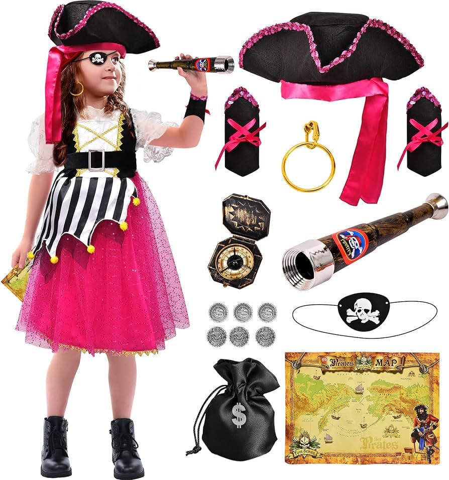 G.C Kids Pirate Costume for Girls Toddlers Dress Up Pretend Play Pirate Party Favors Deluxe Pirat... | Amazon (US)