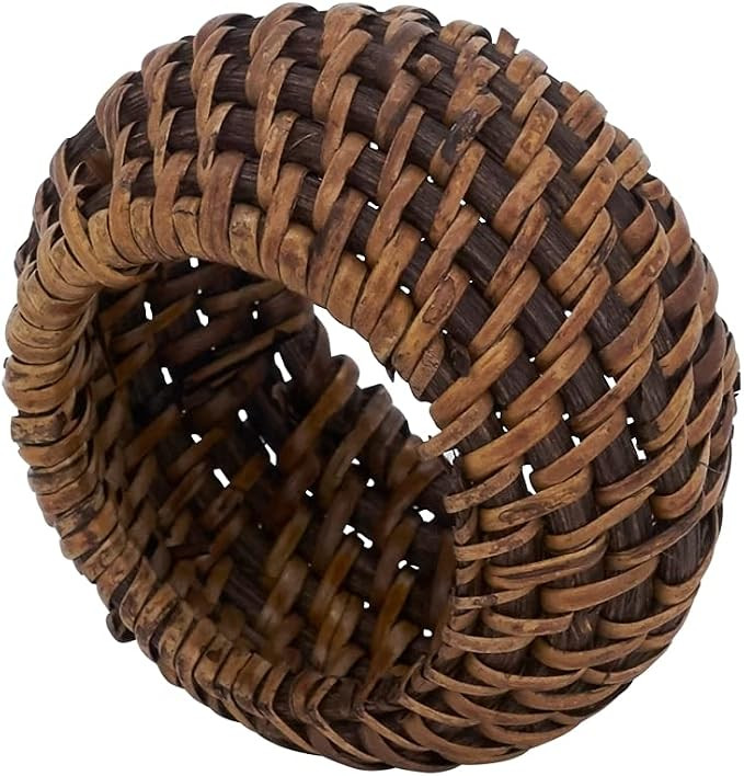 Saro Lifestyle Avignon Collection Woven Rattan Napkin Ring (Set of 4), Brown | Amazon (US)