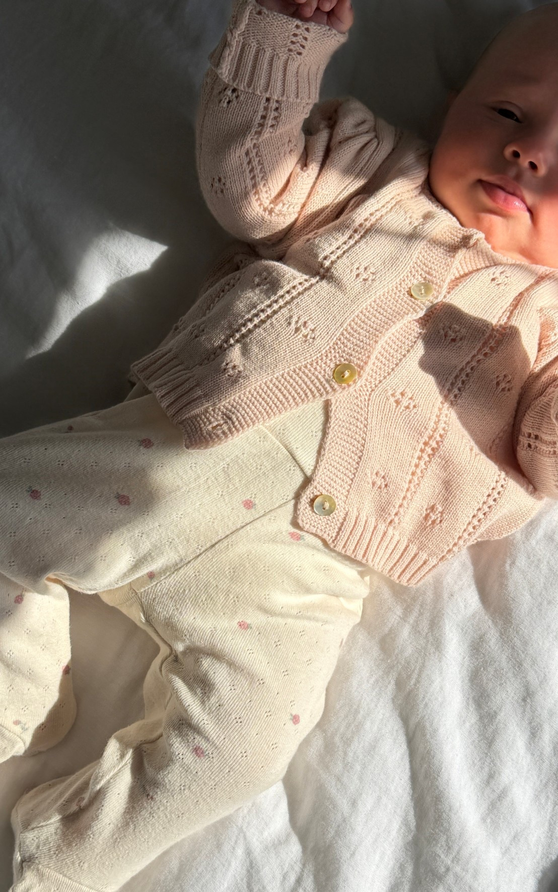 cardigan: elegant baby
pants: flower pointelle pants are colored organics, pattern is currently sold out, linked similar 