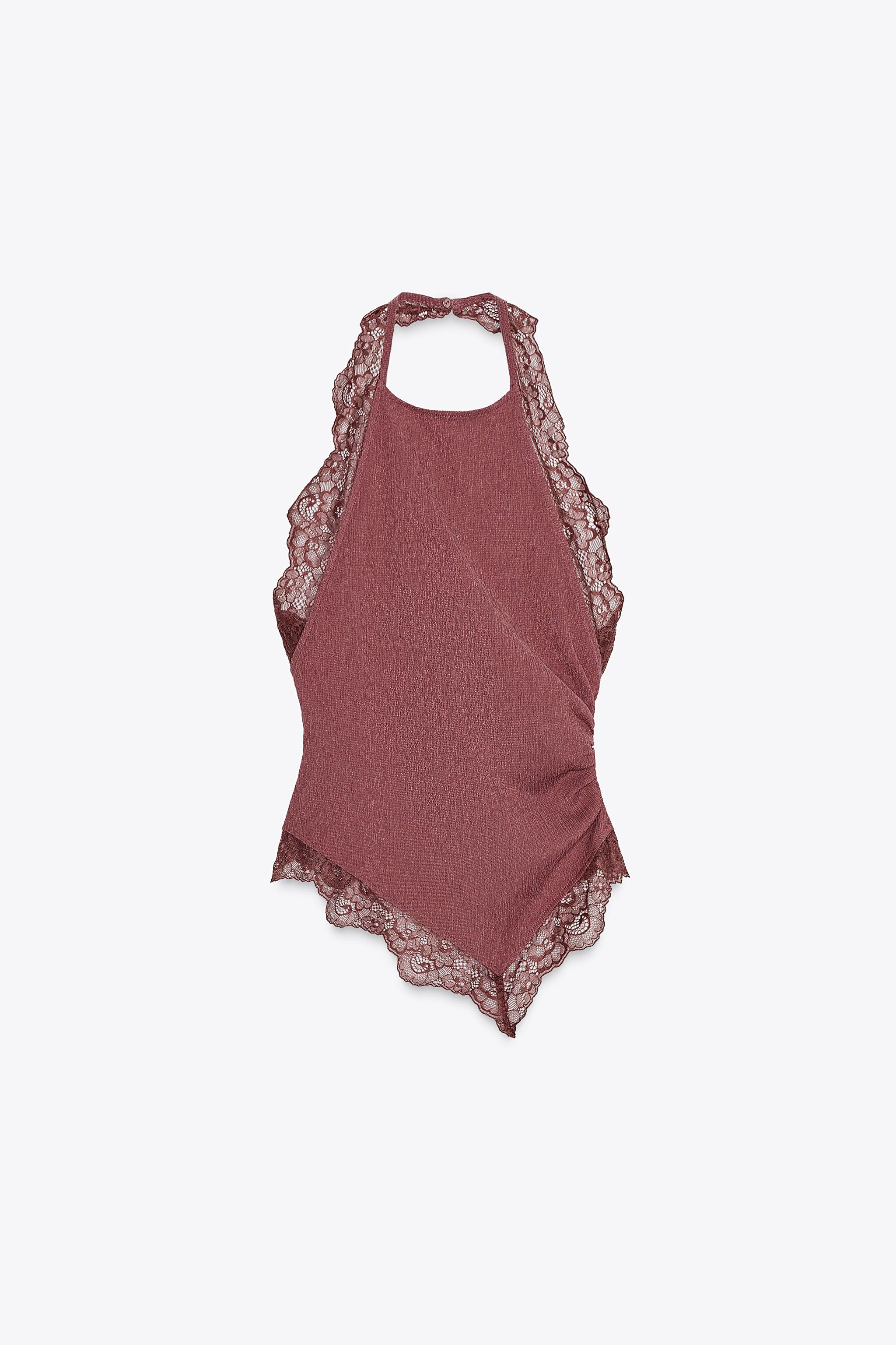 TEXTURED LACE HALTER TOP | Zara US