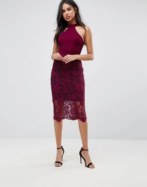 AX Paris Racer Neck Midi Dress With Crochet Lace Skirt And Contrast Lining | ASOS US