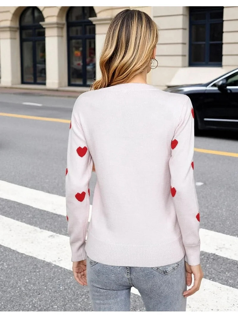 Heart Sweater for Women Valentine's Day Cute Heart Printed Lightweight Sweaters Casual Creneck Pu... | Walmart (US)