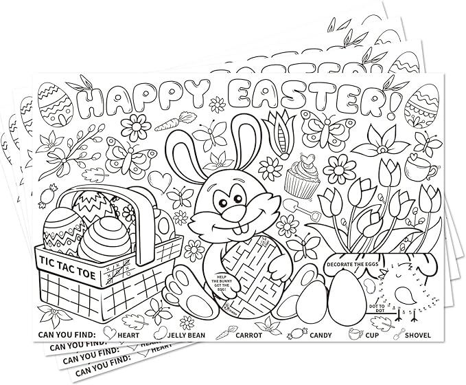 Disposable Easter Place Mats for Kids 12 Pack Bunny Eggs Coloring Activity Paper Place Mat 11”x... | Amazon (US)