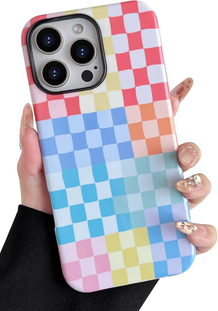 Compatible with iPhone 16 Pro Case（6.3"） with Cute Colorful Checkered Pattern, Shockproof Sli... | Amazon (US)