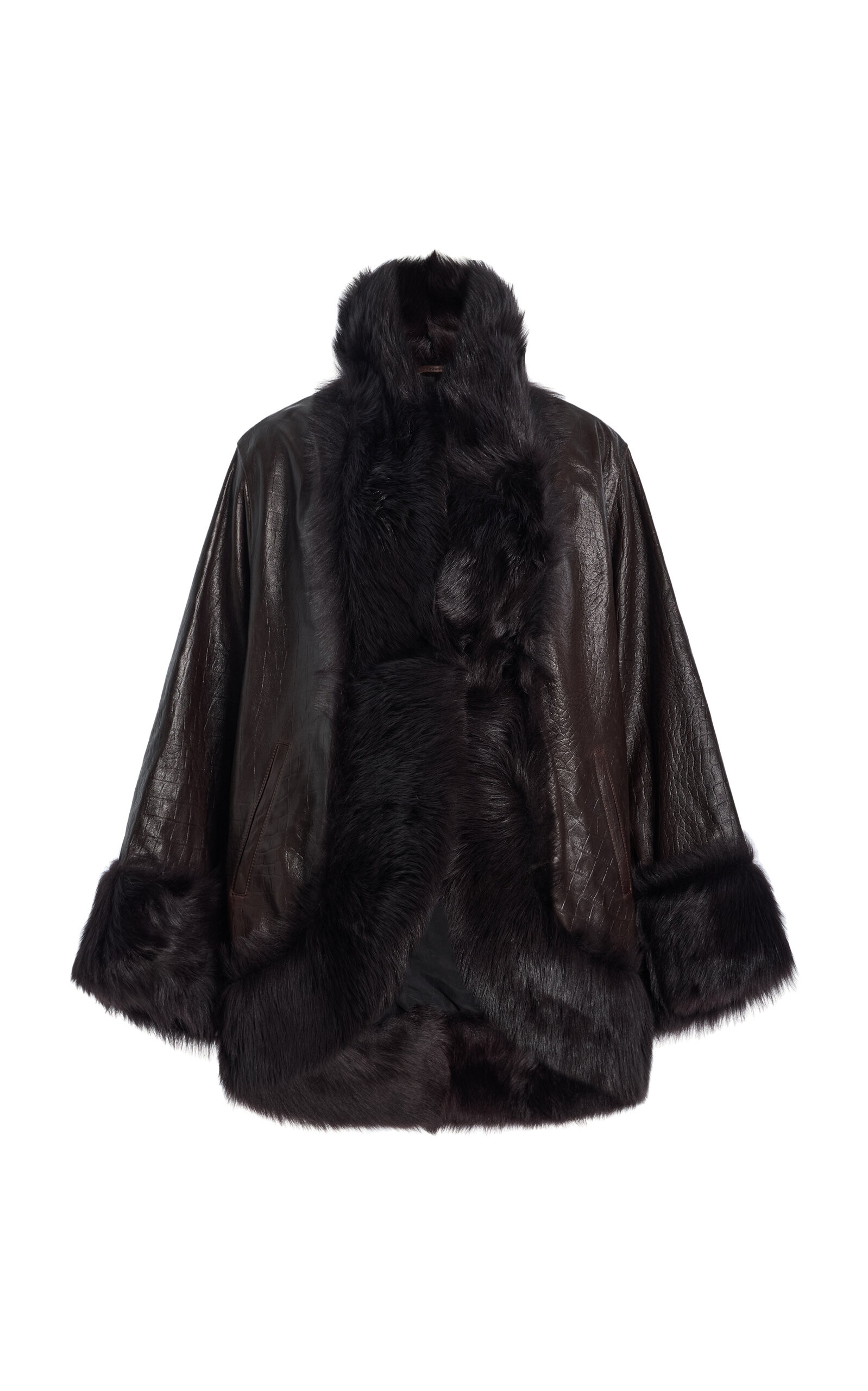 Sabine Shearling-Trimmed Croc-Effect Leather Coat | Moda Operandi (Global)